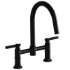 Modern Double Handle 2 Holes Deck Mount Bridge Kitchen Faucet With 360 Swivel Spout Sink Faucet In Matte Black