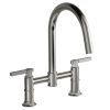 Modern Double Handle 2 Holes Deck Mount Bridge Kitchen Faucet With 360 Swivel Spout Sink Faucet In Matte Black