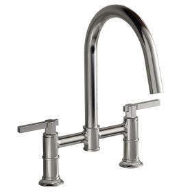 Modern Double Handle 2 Holes Deck Mount Bridge Kitchen Faucet With 360 Swivel Spout Sink Faucet In Matte Black (Color: Polished Chrome)