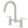 Modern Double Handle 2 Holes Deck Mount Bridge Kitchen Faucet With 360 Swivel Spout Sink Faucet In Matte Black