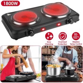 2000W Electric Infrared Dual Burner Portable Heating Hot Plate Stove Countertop RV Hotplate with 7.5' & 6.3' Glass Cooktop Stepless Temperature Adjust (Color: Black)