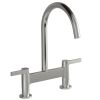 Modern Double Handle 2 Holes Deck Mount Bridge Kitchen Faucet With 360 Swivel Spout Sink Faucet In Brushed Nickel