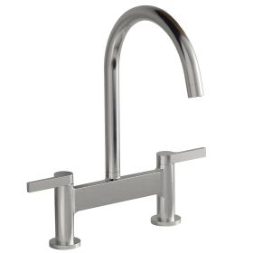 Modern Double Handle 2 Holes Deck Mount Bridge Kitchen Faucet With 360 Swivel Spout Sink Faucet In Brushed Nickel (Color: Polished Chrome)