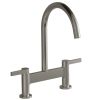 Modern Double Handle 2 Holes Deck Mount Bridge Kitchen Faucet With 360 Swivel Spout Sink Faucet In Brushed Nickel