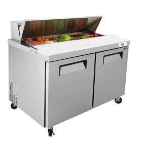 Orikool 48 IN Commercial Refrigerators Sandwich&Salad Prep Table with a Butcher Block Cutting Board, Protection Lid, Cold Storage, ETL Certified (Color: Silver)