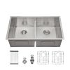 Lordear 33/28 Inch Undermount Sink Double Bowl 16 Gauge Stainless Steel Low Divide Kitchen Sink
