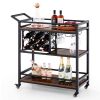 3-tier Bar Cart on Wheels Home Kitchen Serving Cart with Wine Rack and Glasses Holder