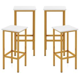 Bar Stool with Metal Legs and Footrest (Type: 4 pcs, Color: White)