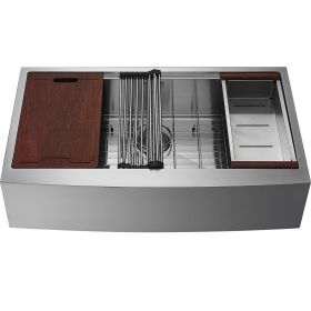 VEVOR Farmhouse Kitchen Sink, 304 Stainless Steel Drop-In Sinks, Top Mount Single Bowl Basin with Ledge & Accessories (size: 36 inch)