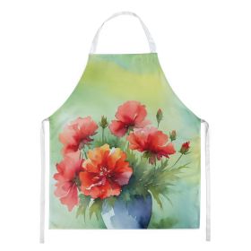 Ohio Scarlet Carnations in Watercolor Apron Cooking Kitchen Server Baking Crafts Gardening for Adult Women Men, Unisex, Large, Multicolor (Default: Default)