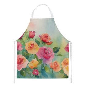 Roses in Watercolor Apron Cooking Kitchen Server Baking Crafts Gardening for Adult Women Men, Unisex, Large, Multicolor (Default: Default)