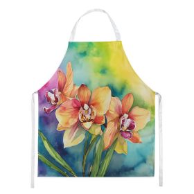 Orchids in Watercolor Apron Cooking Kitchen Server Baking Crafts Gardening for Adult Women Men, Unisex, Large, Multicolor (Default: Default)