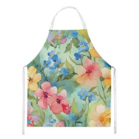 Alaska Forget-me-nots in Watercolor Apron Cooking Kitchen Server Baking Crafts Gardening for Adult Women Men, Unisex, Large, Multicolor (Default: Default)