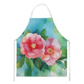Alabama Camellia in Watercolor Apron Cooking Kitchen Server Baking Crafts Gardening for Adult Women Men, Unisex, Large, Multicolor (Default: Default)