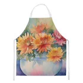 Chrysanthemums in Watercolor Apron Cooking Kitchen Server Baking Crafts Gardening for Adult Women Men, Unisex, Large, Multicolor (Default: Default)