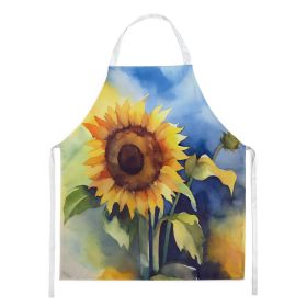 Sunflowers in Watercolor Apron Cooking Kitchen Server Baking Crafts Gardening for Adult Women Men, Unisex, Large, Multicolor (Default: Default)