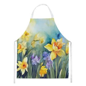 Daffodils in Watercolor Apron Cooking Kitchen Server Baking Crafts Gardening for Adult Women Men, Unisex, Large, Multicolor (Default: Default)