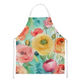 Ranunculus in Watercolor Apron Cooking Kitchen Server Baking Crafts Gardening for Adult Women Men, Unisex, Large, Multicolor (Default: Default)