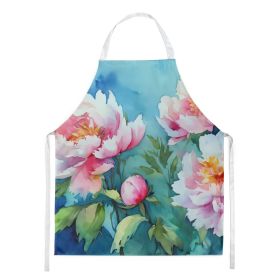 Peonies in Watercolor Apron Cooking Kitchen Server Baking Crafts Gardening for Adult Women Men, Unisex, Large, Multicolor (Default: Default)