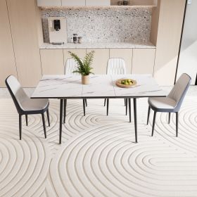 47"-63" expandable dining table set for 2-6 people, equipped with PU fabric thick cushioned dining chair and an elegant and spacious dining table (Color: White+Blue)