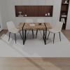 55" MDF dark wood dining table and modern dining chair 4-piece set, medieval wooden kitchen dining table set, rectangular metal base