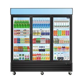 ORIKOOL Glass Door Merchandiser Refrigerator 70 Cu.ft Swing Door Commercial Display Refrigerators Merchandising Refrigeration with LED Top Panel (Color: Black)