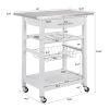 Mobile Rolling Kitchen Island Trolley Serving Cart with Underneath Drawer & Slide-Out Wire Storage Basket