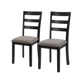 Farmhouse Style Dining Chairs Set of 2, Wooden Kitchen Chairs, Solid Wood Legs, High Ladder Back, Non-Slip Foot Pads, Sturdy Design (Main Color: Black, Main Material: Wood+Fabric)