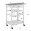 Mobile Rolling Kitchen Island Trolley Serving Cart with Underneath Drawer & Slide-Out Wire Storage Basket