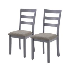 Farmhouse Style Dining Chairs Set of 2, Wooden Kitchen Chairs, Solid Wood Legs, High Ladder Back, Non-Slip Foot Pads, Sturdy Design (Main Color: Dark Brown, Main Material: Wood+Fabric)