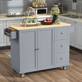 Rolling Mobile Kitchen Island with Solid Wood Top and Locking Wheels,52.7 Inch Width,Storage Cabinet and Drop Leaf Breakfast Bar,Spice Rack (Material: MDF, Color: Blue+Grey)