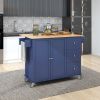 Rolling Mobile Kitchen Island with Solid Wood Top and Locking Wheels,52.7 Inch Width,Storage Cabinet and Drop Leaf Breakfast Bar,Spice Rack
