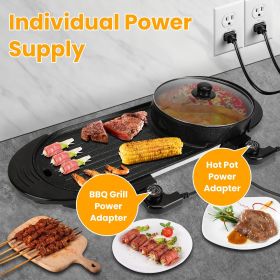 2 in 1 Electric Hot Pot with BBQ Grill Cooker 2200W Smokeless Non-Stick Korean BBQ Grill Shabu Shabu Hot Pot with Independent Temperature Control 5 Ge (Color: Black)