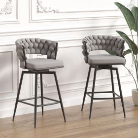 28" 360 Swivel Bar Stools Set of 2 Modern Swivel Bar Chairs, Barstools Counter Height with High Backrest, Easy 3-5 Minute Assembly for Bar, Kitchen (Color: Grey+Line)