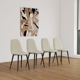 Dining Chairs Set of 4, Modern Accent Chairs with Soft glove suede Fabric Upholstered Seat (Color: Beige+Linen)