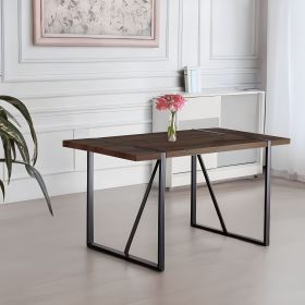 55" Dining Table modern rustic Industrial Rectangular MDF Wood Colour For 4-6 Person, With 1.5" Thick Engineered Wood Tabletop and Black Metal Legs (Color: coffee)