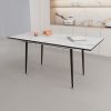 47" expandable to 63" inch MDF square white marble patterned dining table, modern industrial kitchen and dining table