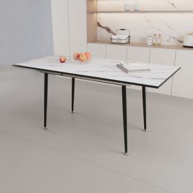 47" expandable to 63" inch MDF square white marble patterned dining table, modern industrial kitchen and dining table (Color: as picture)