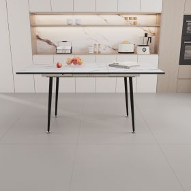 47" expandable to 63" inch MDF square white marble patterned dining table, modern industrial kitchen and dining table (Color: White)