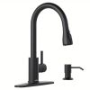 Kitchen Faucets with Soap Dispenser, Solid Stainless Steel Kitchen Faucet with Pull Down Sprayer 3 Modes, Modern Kitchen Sink Faucets with Sprayer