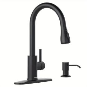 Kitchen Faucets with Soap Dispenser, Solid Stainless Steel Kitchen Faucet with Pull Down Sprayer 3 Modes, Modern Kitchen Sink Faucets with Sprayer (Color: Matte Black)