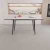 47" expandable to 63" inch MDF square white marble patterned dining table, modern industrial kitchen and dining table