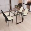 51" 4 person glass dining table set, kitchen set with black metal leg dining table and chairs