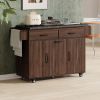 Kitchen Island with Trash Can Storage Cabinet, Kitchen Cart with Drop Leaf, Spice Rack, Towel Rack and Drawer