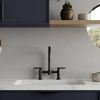 Modern Double Handle 2 Holes Deck Mount Bridge Kitchen Faucet With 360 Swivel Spout Sink Faucet In Matte Black