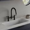 Modern Double Handle 2 Holes Deck Mount Bridge Kitchen Faucet With 360 Swivel Spout Sink Faucet In Matte Black