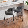 Modern Swivel Bar Stools Set of 2, Boucle Upholstered Counter Height Bar Chairs with Metal Legs & Footrest, 360° Swivel Barstools for Kitchen Island