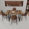 55" MDF dining table and modern dining chair set of 4 pieces, medieval wooden kitchen dining table set, black rectangular metal base