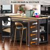 47 inch Kitchen Island with Extendable Dining Table, Rubber Wood Veneer Kitchen Table with Internal Storage Rack, Power Outlet