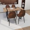 55" MDF dining table and modern dining chair set of 4 pieces, medieval wooden kitchen dining table set, black rectangular metal base